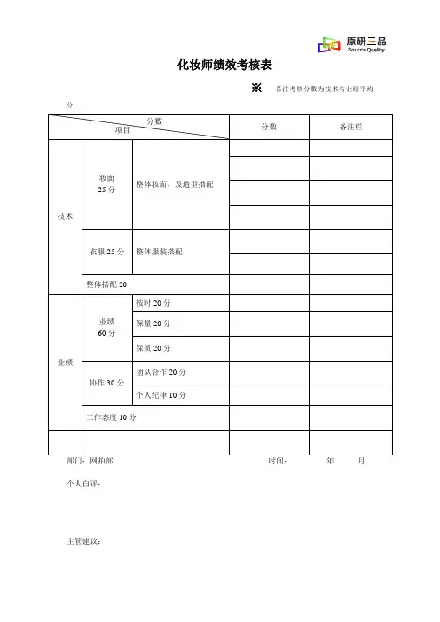 化妆师绩效考核表