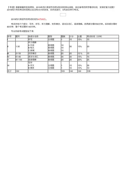 2019四川英语专四考试时间、科目及考试内容【4月20日】