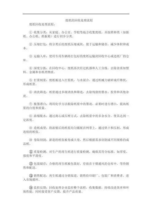 废纸的回收处理流程