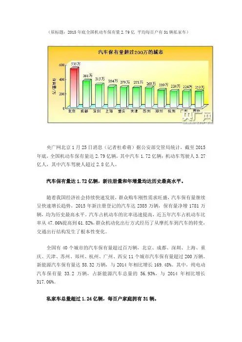 2015全国汽车保有量