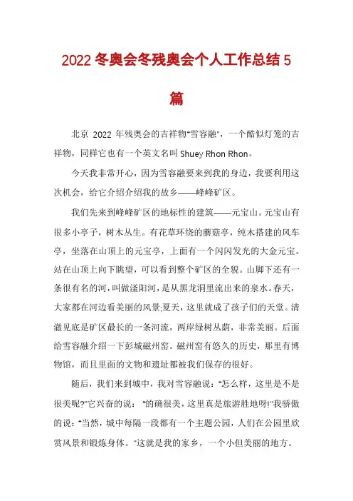 2022冬奥会冬残奥会个人工作总结5篇