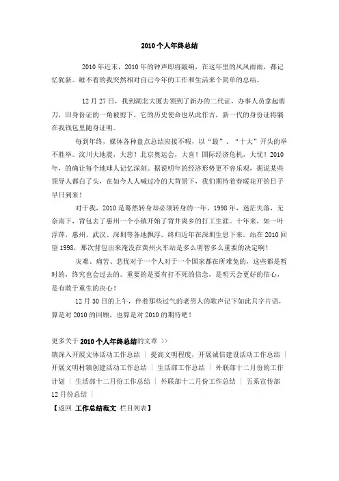2010个人年终总结