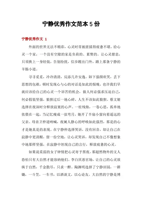 宁静优秀作文范本5份