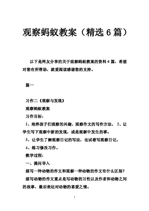 观察蚂蚁教案（精选6篇）
