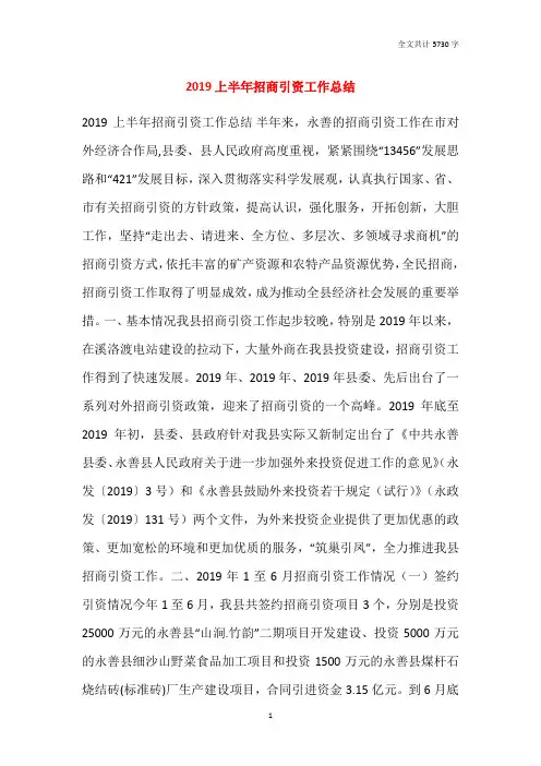 2019上半年招商引资工作总结