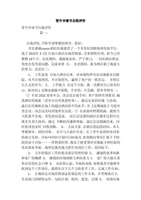 晋升申请书自我评价（模板）