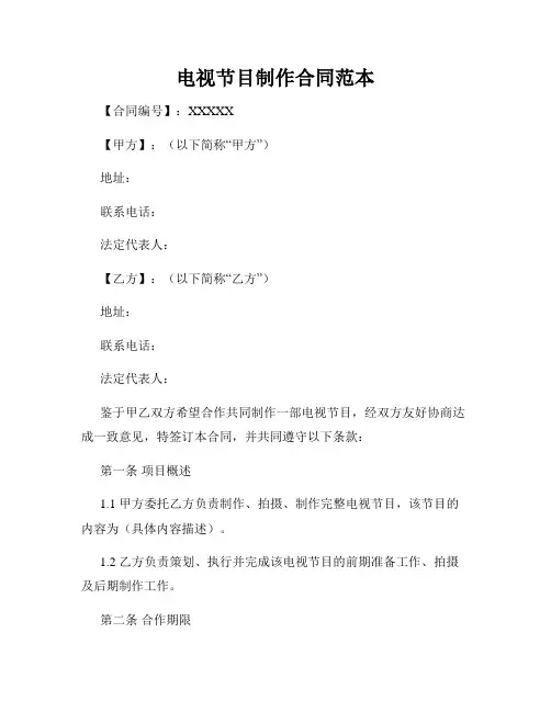 电视节目制作合同范本