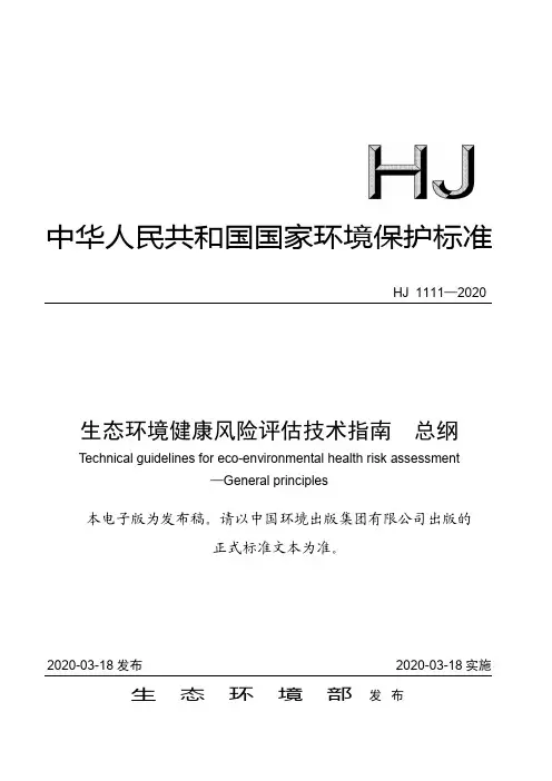 生态环境健康风险评估技术指南 总纲(HJ 1111—2020)