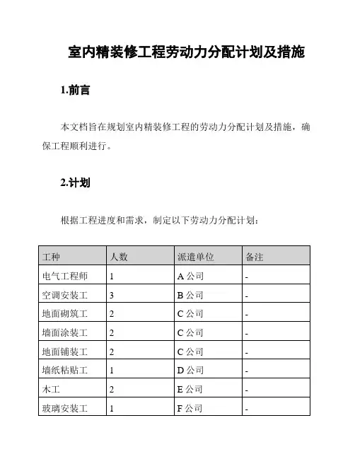 室内精装修工程劳动力分配计划及措施
