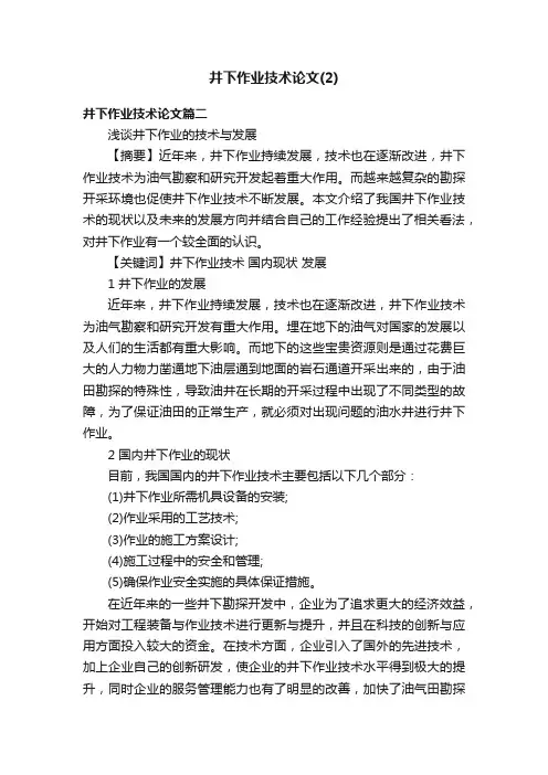 井下作业技术论文（2）