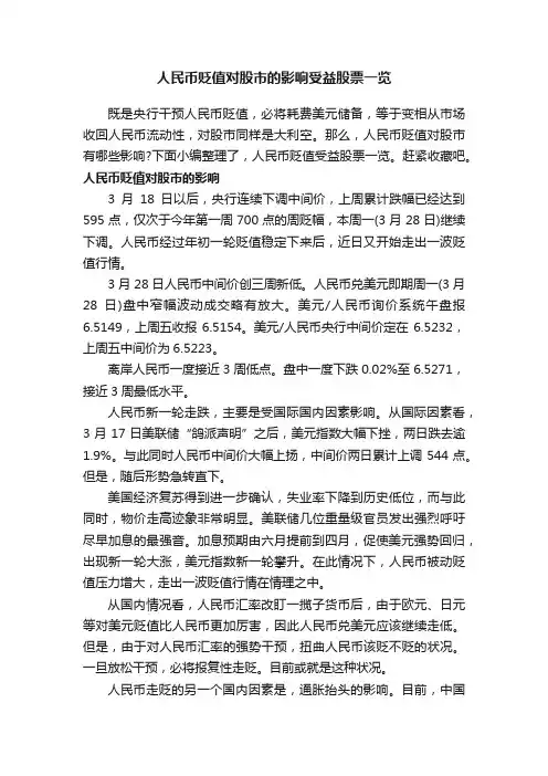 人民币贬值对股市的影响受益股票一览