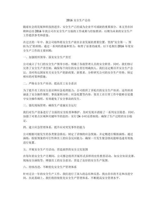 2016安全生产总结
