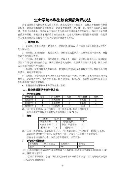 北京理工大学 生命学院本科生综合素质测评办法及综合分申请表