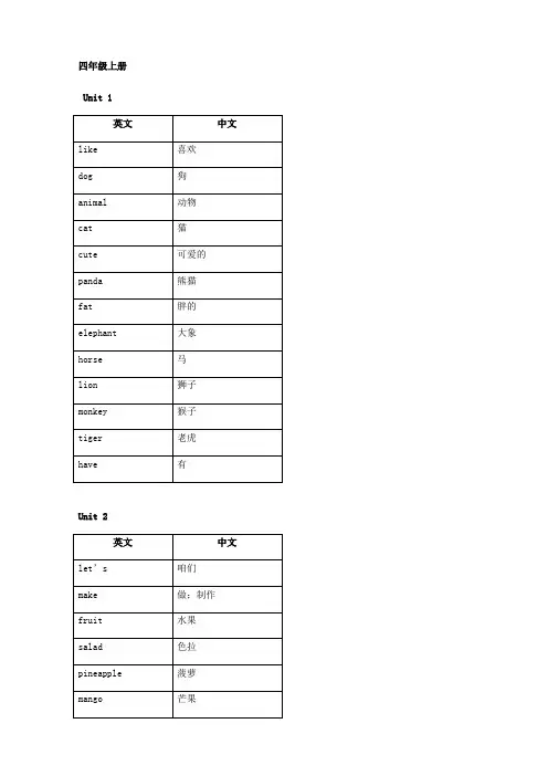 苏教版四年级上册英语单词