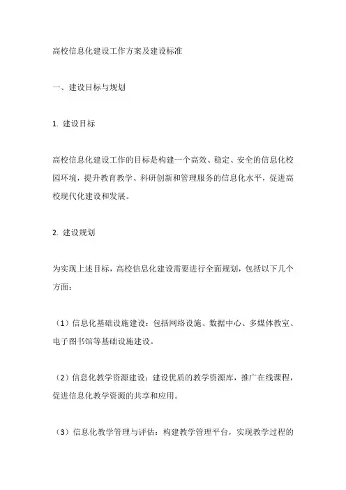 高校信息化建设工作方案及建设标准。