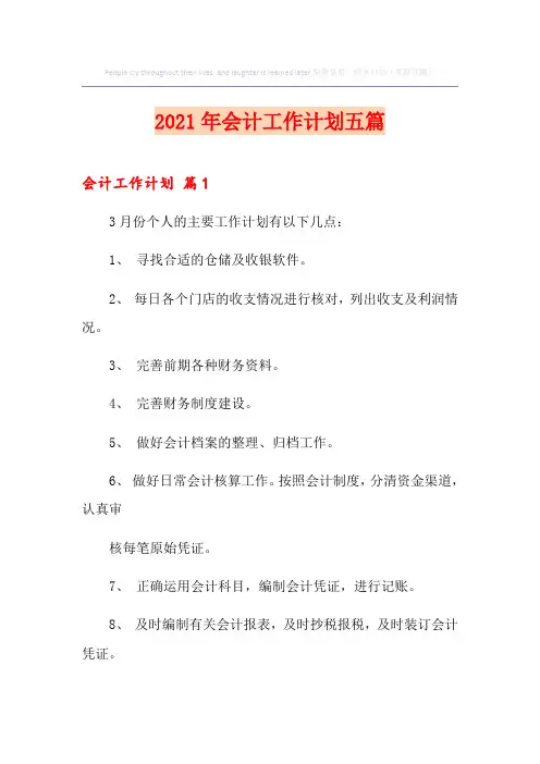 2021年会计工作计划五篇(精品模板)