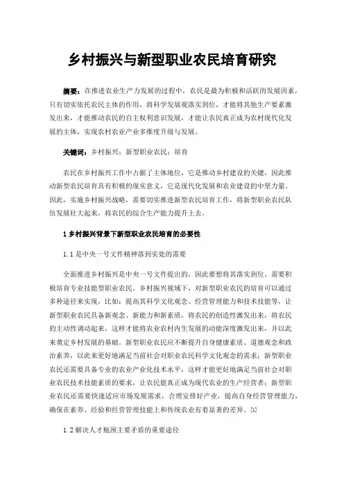 乡村振兴与新型职业农民培育研究