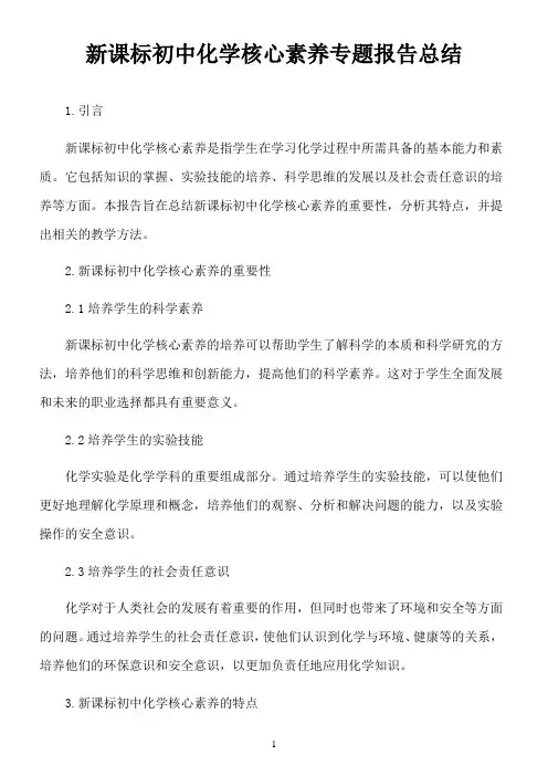 新课标初中化学核心素养 专题报告总结