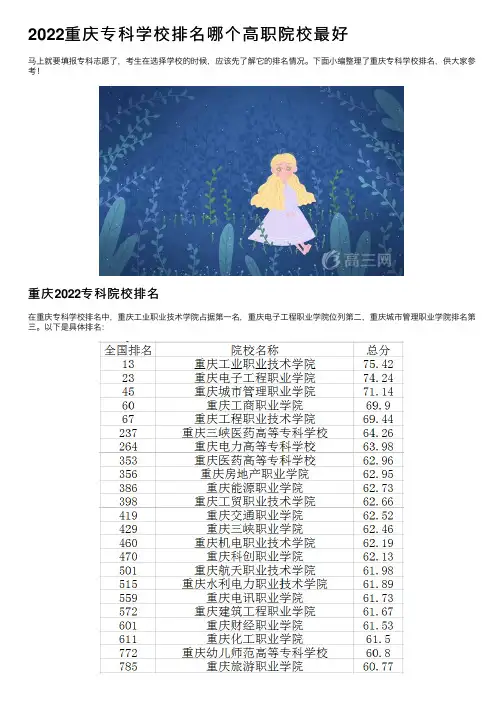 2022重庆专科学校排名哪个高职院校最好