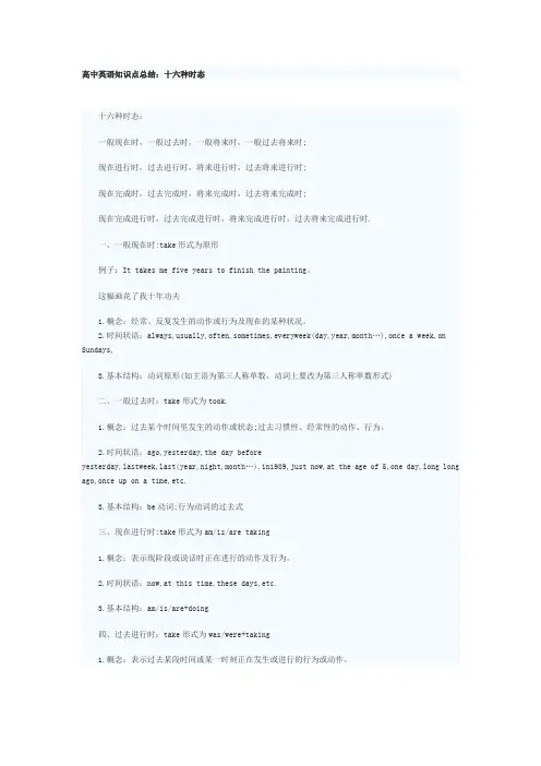 高中英语知识点总结：十六种时态