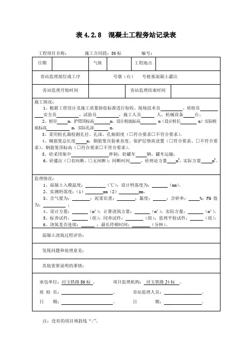 桥涵旁站记录(桩基、承台、墩身、垫石) 模板