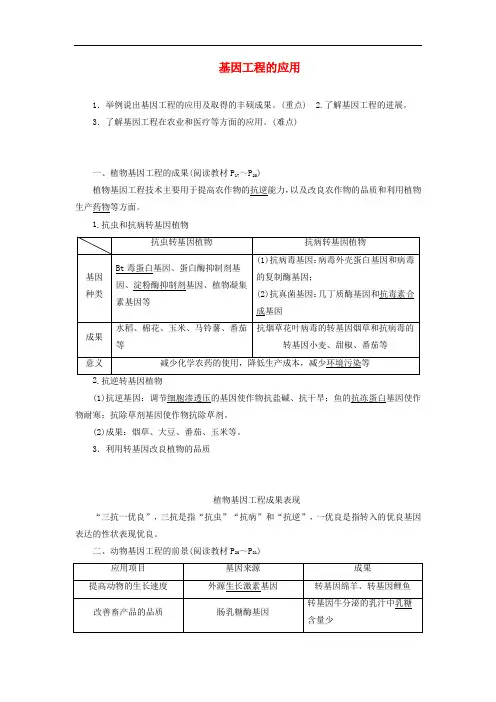 高中生物专题1基因工程1.3基因工程的应用学案选修3