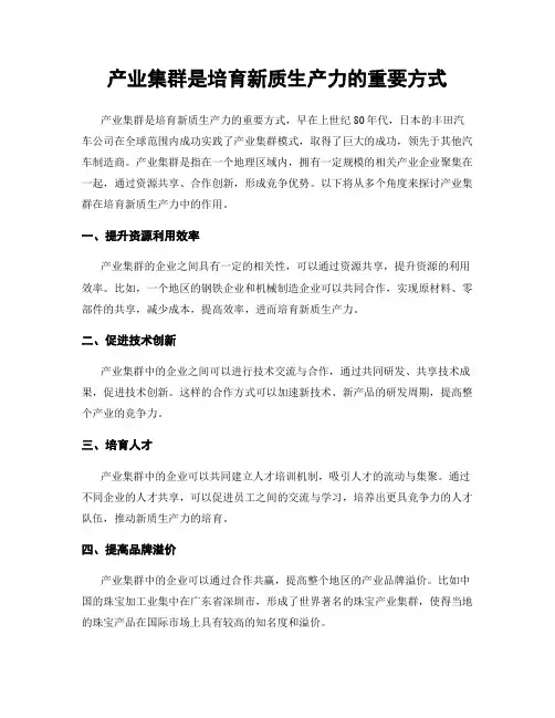 产业集群是培育新质生产力的重要方式