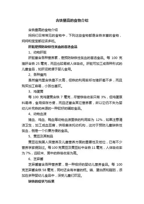 含铁量高的食物介绍