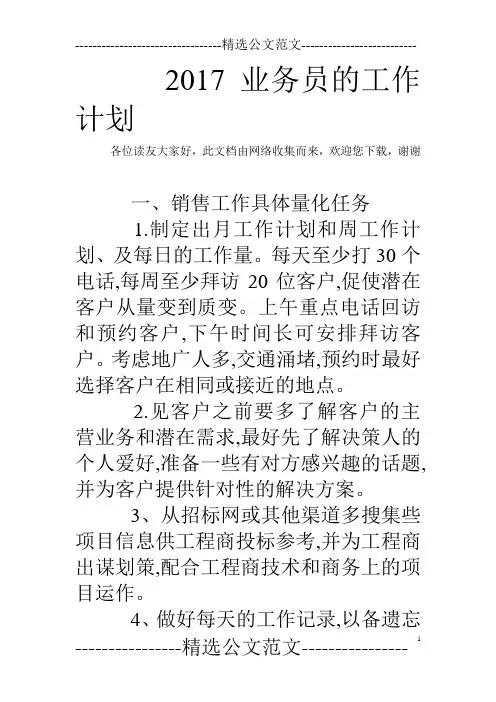 2017业务员的工作计划