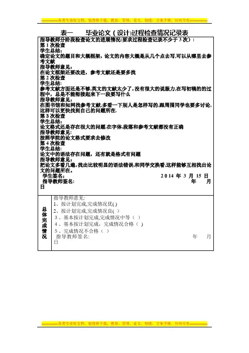 毕业论文(设计)过程检查情况记录表