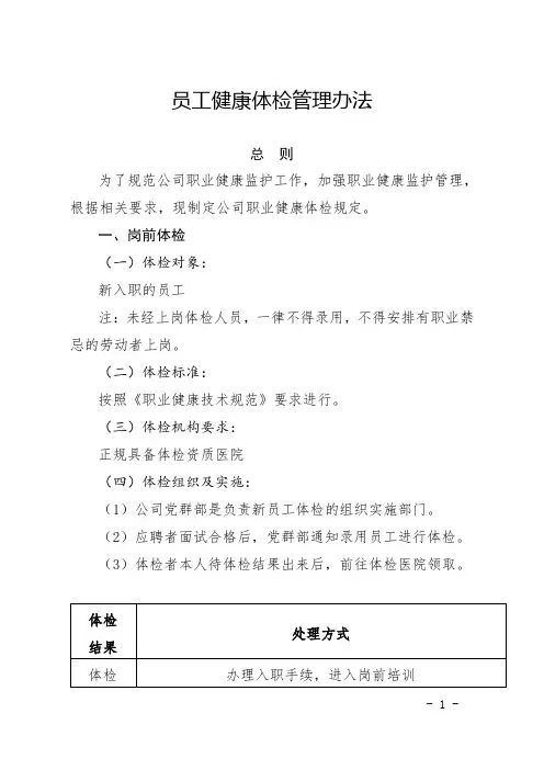 员工健康体检管理办法