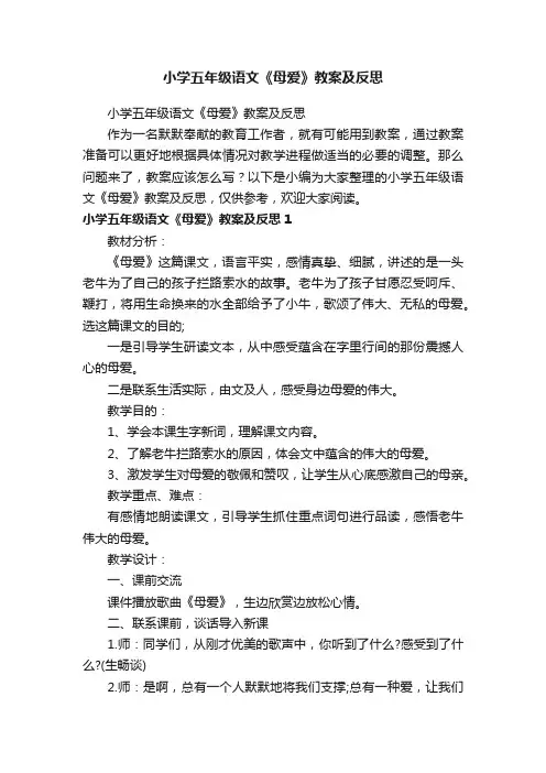 小学五年级语文《母爱》教案及反思
