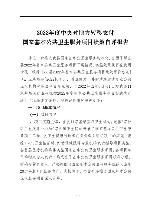 国家基本公共卫生服务项目绩效自评报告