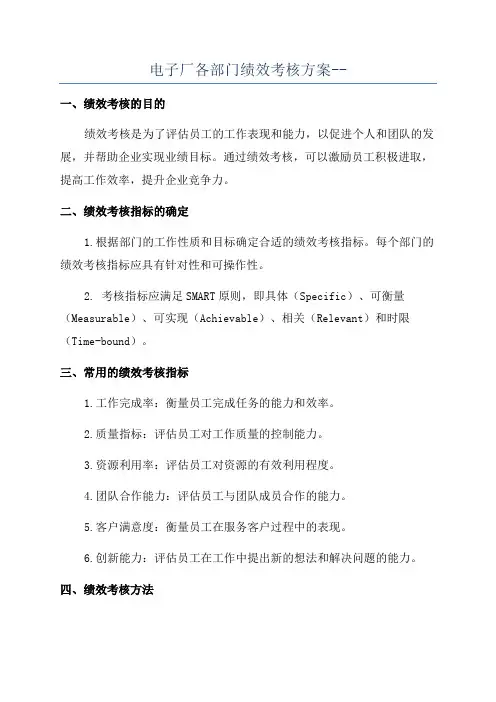 电子厂各部门绩效考核方案--