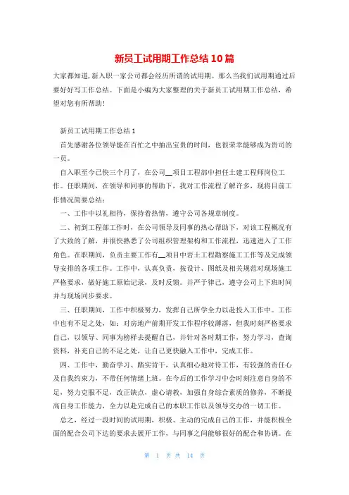 新员工试用期工作总结10篇