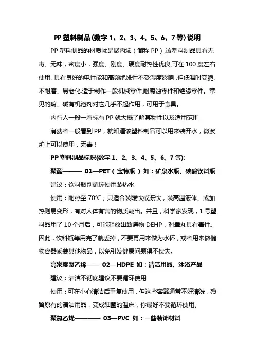 PP塑料制品(数字1、2、3、4、5、6、7等)说明