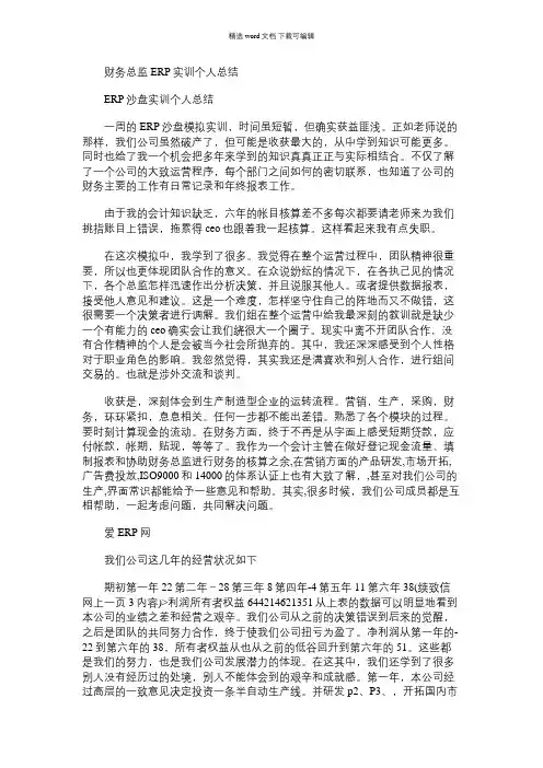 2021年财务总监ERP实训个人总结