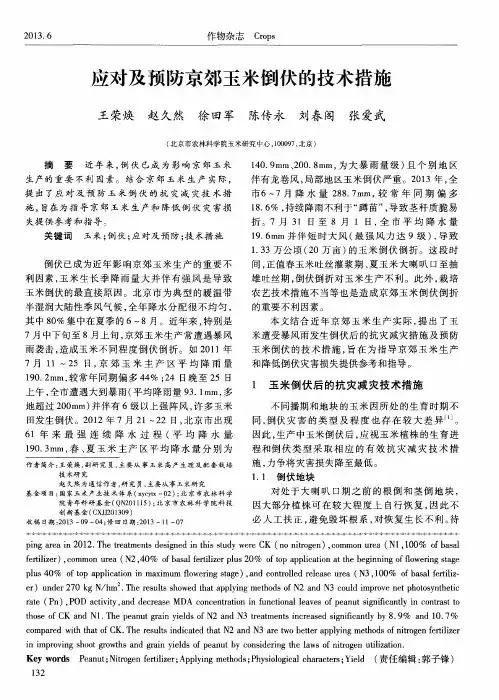 应对及预防京郊玉米倒伏的技术措施