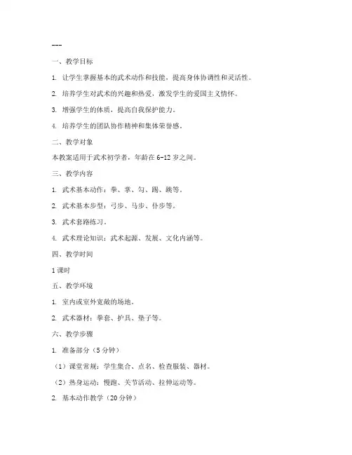 武术常规课堂教案模板范文