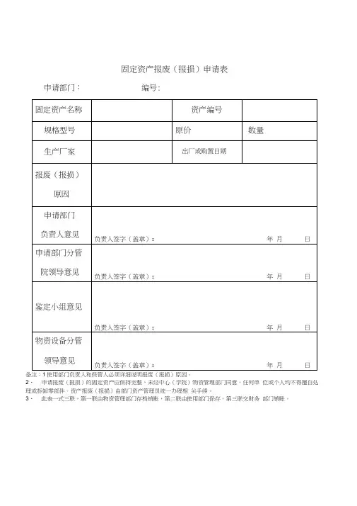 资产报废(报损)申请表