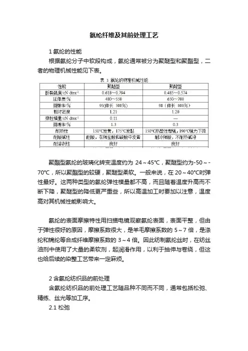 氨纶纤维及其前处理工艺