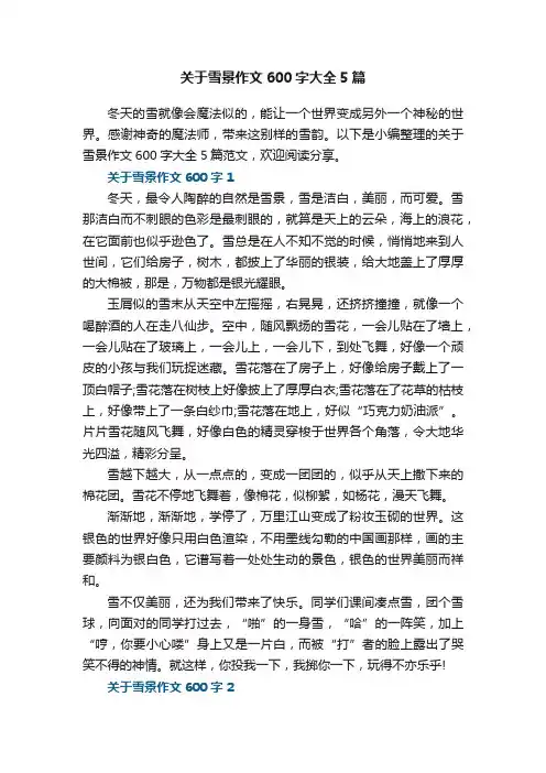 关于雪景作文600字大全5篇