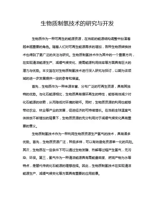 生物质制氢技术的研究与开发