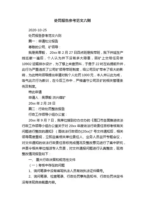 处罚报告参考范文六则
