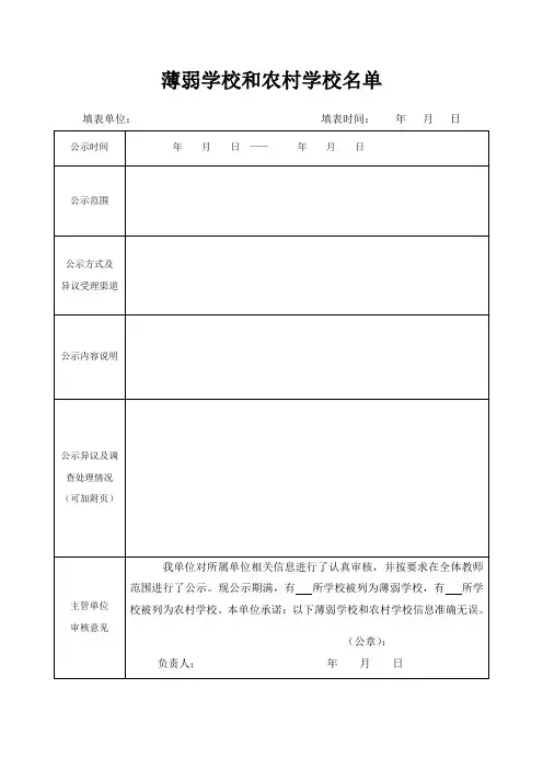 薄弱学校和农村学校名单