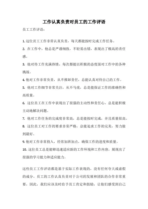 工作认真负责对员工的工作评语