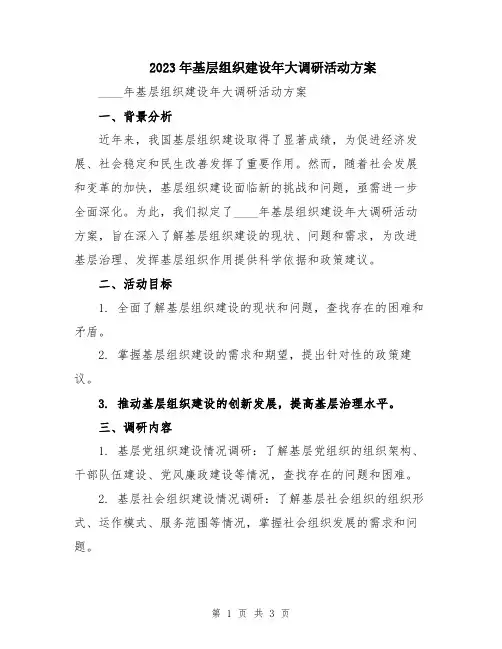 2023年基层组织建设年大调研活动方案