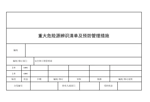 重大危险源辨识清单及预防管理措施