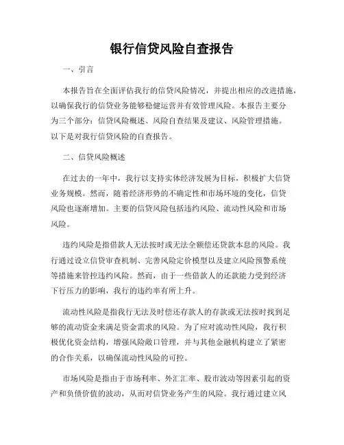 银行信贷风险自查报告