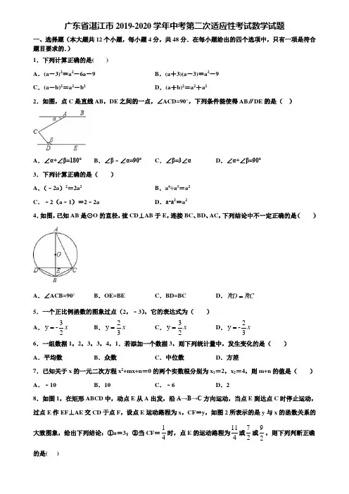 广东省湛江市2019-2020学年中考第二次适应性考试数学试题含解析
